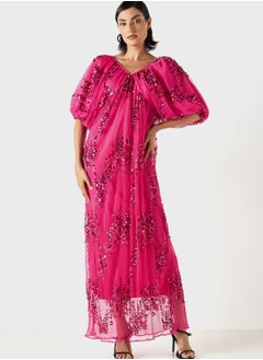 اشتري Balloon Sleeve Embellished Dress في الامارات