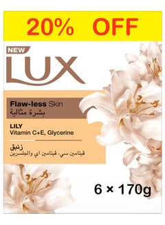 Buy Lux Bar Soap for flaw-less skin Lily with Vitamin C E and Glycerine 170g  pack of 6 in UAE