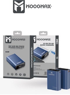 Buy 20000 mAh Marvel power bank and 22.5W, with an elegant design and small size and weight, two ports (Type-C) and (USB-A) that support fast charging, a digital display screen, blue color in Saudi Arabia