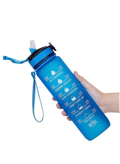 اشتري Water Bottle 1L with Time Marker Strainer Tritan BPA Free Leak-Proof, Motivational Reusable for Fitness Gym Outdoor Sports -Straw Blue في الامارات