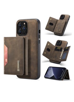 Buy Wallet Case for Apple iPhone 13 Pro, DG.MING Premium Leather Phone Case Back Cover Magnetic Detachable with Trifold Wallet Card Holder Pocket (Brown) in UAE