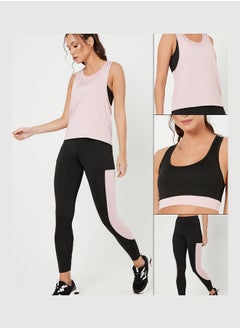 Buy Pack of 3 - Colorblock Sports Bra with Vest and Leggings Active Set in Saudi Arabia