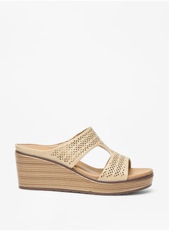 Buy Women's Textured Slip-On Sandals with Wedge Heels in UAE