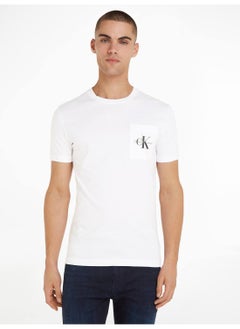 Buy Men's Slim Monogram Pocket T-Shirt, Cotton, White in Saudi Arabia