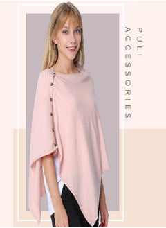 اشتري PULI Women's Versatile Knitted Scarf with Buttons Light Weight Spring Summer Autumn Shawl Poncho Cape Cardigan, Light Pink في الامارات