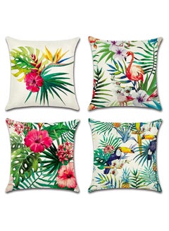 Buy Decorative Throw Pillow Covers Pack of 4, Waterproof Cushion Covers, Perfect to Outdoor Patio Garden Living Room Sofa Farmhouse Decor (18x18 Inches) (Tropical Plants and Flowers Birds) in Saudi Arabia