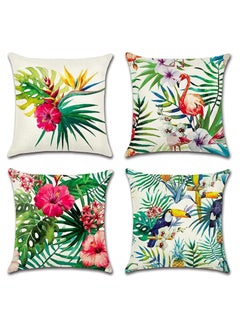 اشتري Decorative Throw Pillow Covers Pack of 4, Waterproof Cushion Covers, Perfect to Outdoor Patio Garden Living Room Sofa Farmhouse Decor (18x18 Inches) (Tropical Plants and Flowers Birds) في الامارات