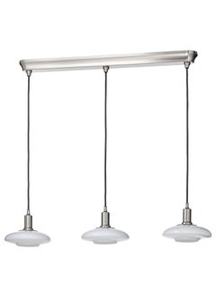 Buy Pendant Lamp With 3 Lamps Nickel Plated Opal White Glass 89 Cm in Saudi Arabia