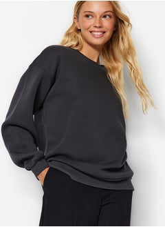 Buy Anthracite Oversize/Relaxed Fit Basic Crew Neck Thick/Polar inside Knitted Sweatshirt TWOAW24SW00102 in Egypt