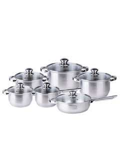 اشتري Stainless Steel 12-Piece Cookware Set  Casserole Saucepan Fry Pan Cooking set Heavy Duty With Stainless Steel Handle في الامارات