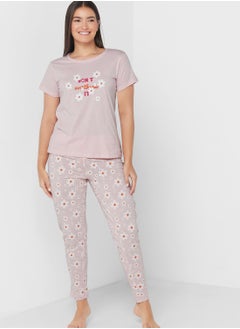 Buy Printed T-Shirt And Pyjama Set in UAE