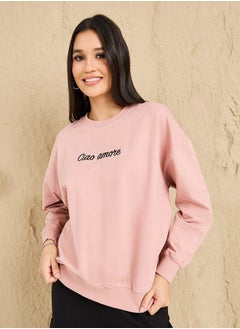 اشتري Oversized Slogan Embroidered Sweatshirt في السعودية