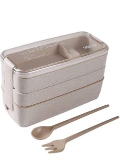 Buy Bento Box 3-In-1 Compartment Wheat Straw Leakproof Eco-Friendly Lunch Box Meal Prep Containers in UAE