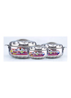 Buy 3-Piece Stainless Steel Hot Pot With Lid Set Silver in UAE