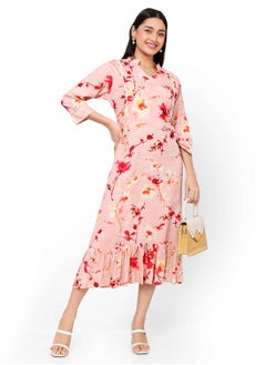 اشتري SHORT FLORAL PRINT SEMI COLLARED RED COLOUR ARABIC KAFTAN JALABIYA DRESS في السعودية