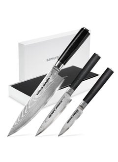 اشتري Samura Damascus  Knife Set of 3 Gift Box | Paring Knife, Utility Knife, Chef's Knife | Ergonomic G-10 handle with  Steel Bolster | Damascus Steel Blade | Durable | Better Control | Precision Cutting في الامارات