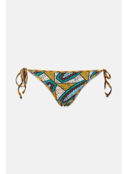 Buy Women 1 Piece Allover Print Bikini Bottom, Turquoise and Brown and Orange Combo in Saudi Arabia