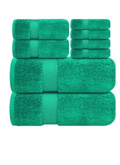 اشتري Premium Green Bath Towels Set - [Pack of 8] 100% Cotton Highly Absorbent 2 Bath Towels, 2 Hand Towels and 4 Washcloths - Luxury Hotel & Spa Quality Bath Towels for Bathroom by Infinitee Xclusives في الامارات