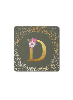 Buy Designer Leather Coasters Mat for Beverage Drinks- Custom Monogram Initial Letter Floral Pattern Alphabet - D (Olive Green) in UAE