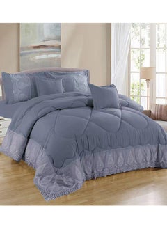 اشتري COMFY 6 PC EMBROIDERY LACE COTTON SOFT KINGSIZE COMFORTER SET GREY 1 في الامارات