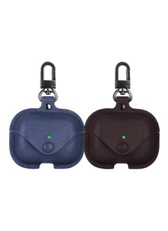 اشتري YOMNA Protective Leather Case Compatible with AirPods Pro 2 Case, Wireless Charging Case Headphones EarPods, Soft Leather Cover with Carabiner Clip (Navy Blue/Maroon) - (Set of 2) في الامارات