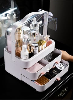 اشتري Tabletop Multifunction Dust Proof Transparent Cosmetic Storage Box with Lid And Drawers Makeup Organizer For Dressing Table Skin Care Lipstick Jewelry Office Accessories Portable Waterproof Design في الامارات