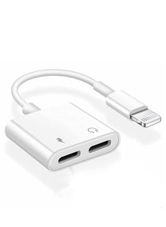 Buy For iPhone Headphones Adapter Splitter, 2 in 1 Dual Charger Cable Audio Adapter Converter for iPhone 12/11/XS/XR/X/8/7/6/iPad, Support Calling+Charging+Music Control in UAE