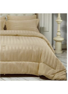 Buy Comforter Set 4-Pcs Single Size Damask Striped All Season Brushed Microfiber Single Bed Set With Down Alternative Filling,Beige in Saudi Arabia