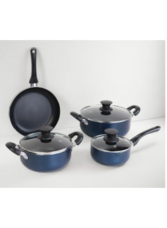 Buy 7 Piece Non-Stick Cookware Set with Tempered Glass Lids and Distributor BlUE in Saudi Arabia