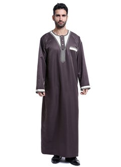 اشتري Men's Muslim Arab Long Sleeve Kaftan Middle Eastern Man Kandora Thobe Thawb Dark Brown في السعودية