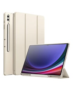 Buy Samsung Galaxy Tab S9 Ultra 14.6 Inch with S Pen Holder Soft TPU Tri Fold Stand Protective Tablet Cover Support S Pen Charging Auto Wake and Sleep Beige in Saudi Arabia