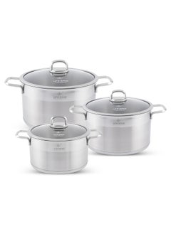 Buy President Series Premium 18/10 Stainless Steel Cookware Set - Pots and Pans Set Induction 3-Ply Thick Base for Even Heating Includes Casserroles 24/28/32cm Oven Safe Silver in UAE