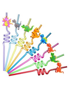 اشتري 24 Pieces Reusable Dinosaur Straws Plastic Dinosaur Straws for Kids Safari Jungle Dinosaur Theme Straws for Dinosaur Party Decoration Supplies Birthday Party Favors في السعودية