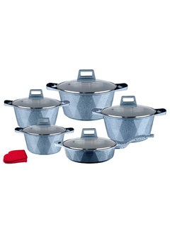 اشتري 12-piece Marble Cookware Set Aluminum Pots And Pans With Non-stick Surface Glass Lids PFOA-free Gray 20-24-28-32 Cm (deep Stockpot) + 28 Cm (deep Frying Pan) + Pair Of Gloves في الامارات