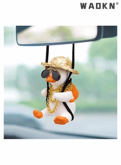 Buy Swing Duck Car Hanging Ornament, Cute Car Hanging Accessories for Rear View Mirror Car Pendant Duck Hanging Swing for Car Mirror Auto Interior Charms Decoration Straw Hat Schoolbag Style Duck Ornament in UAE