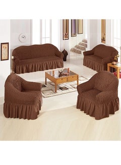 Buy 4-Piece Super Stretchable Anti-Wrinkle Slip Flexible Resistant Jacquard Sofa Cover Set Brown in UAE