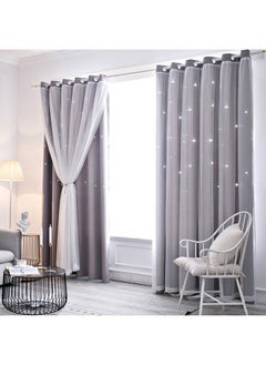 Buy Blackout Curtains, Decorative Thread Foil Blackout Curtains, Thermal Insulated Room Darkening Curtains for Bedroom Living Room in UAE