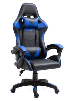 اشتري Adjustable Gaming Chair Office Computer Chair PU Leather High Back Support Comfortable Backrest Headrest Blue Black في السعودية