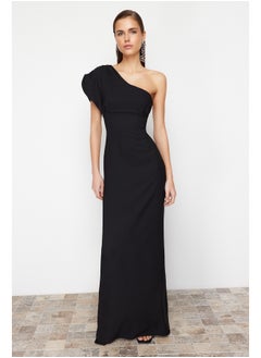 Buy Black Asymmetrical Collar Long Evening Dress TPRSS24AE00119 in Egypt