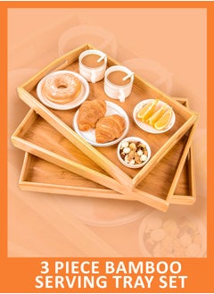 Buy Bamboo 3-Pack Kitchen Food Tray with Handle: Party, Tea, Bar Table, Breakfast, Snack, Food Tray in UAE