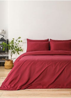 Buy Premium King Size 6 Pieces Bedding Set without filler, Solid Berry Red Color, Satin Stripe Design in UAE