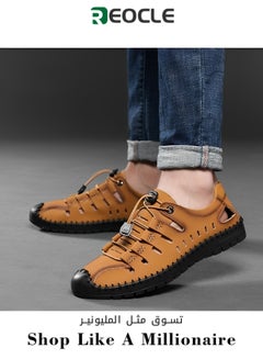 Buy Men's Shoes Men's Vegan Leather Beach Sandal  Lace Up Style Close Toe Rope Shoes  Flat Slip Resistant Flexible Hiking Sandals in UAE