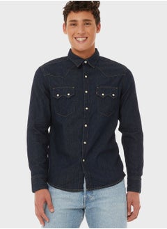 Buy Dark Wash Slim Fit Denim Shirt in Saudi Arabia