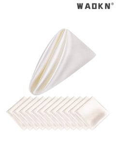 Buy Elegant Collection of 12 Soft Satin Square Napkins, Measuring 20x20 Inches, Perfect for Enhancing Dinner, Wedding, or Party Tablescapes with a Touch of Romance and Sophistication, Ideal Decorative Accents for Any Special Occasion（Ivory） in UAE