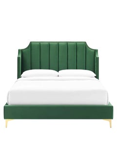 Buy Daniella Channel Tufted Bed 180x200cm King size Bed in Green Color in UAE