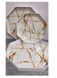 Buy A set of 3 pieces of hexagonal gold marble melamine trays in Egypt