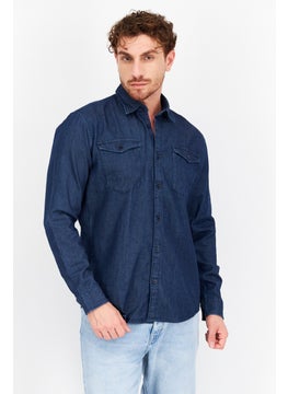 Buy Men Regular Fit Long Sleeves Solid Denim Casual Shirt, Blue in Saudi Arabia