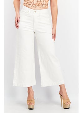 اشتري Women Regular Fit Plain Wide Leg Crop Jeans, White في السعودية