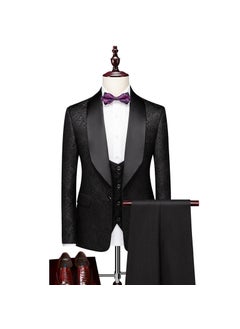 Buy 2023 Jacquard Mens Suit Slim Fit Wedding Set Black in Saudi Arabia