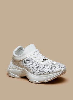 Buy Women Studded Low Ankle Sports Shoes with Chunky Sole and Lace-Up Closure in Saudi Arabia
